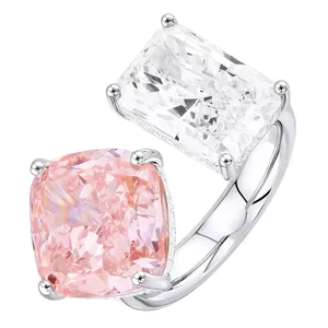 Luxury IGI Certified Silver <b>Two</b> <b>Stone</b> Cushion Cut Eternity Band <b>Ring</b> Pink Crystal Engagement Anniversary Wedding Party Statement - Product Image 3