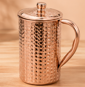 Carafe en cuivre avec finition martelée et couvercle, style vintage, grande capacité, vaisselle de maison, carafe isotherme de qualité supérieure pour le bien-être ayurvédique - Product Image 3