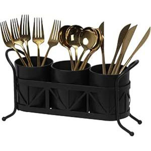 Copper Hammered Metal Cutlery Holder Round Shape Utensil Caddy Flatware Organizer <b>For</b> Countertop Storage Holders - Product Image 6