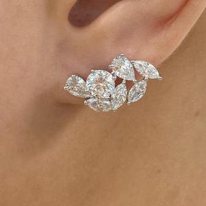 Pendientes de Diamantes con Corte Pera, Redondo y Marquesa en Oro Blanco Sólido, Pendientes Florales de Lujo, Diamantes Cultivados en Laboratorio - Product Image 1