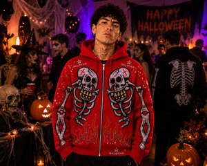 Men's <b>Gothic</b> Skeleton Graphic Red Hoodie <b>Jacket</b> Custom Printed Zip Up Hoodie Streetwear Casual Fashion Hooded <b>Jacket</b> - Product Image 4