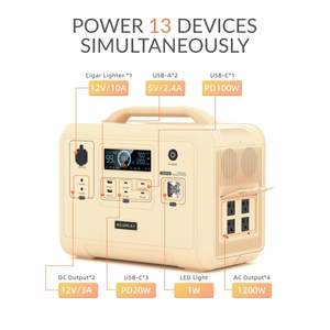 Station d'alimentation portable avec batterie LiFePO4 de 960 Wh, autonomie de 1,5 h, générateur solaire de 1200 W, 4 prises AC - Product Image 5