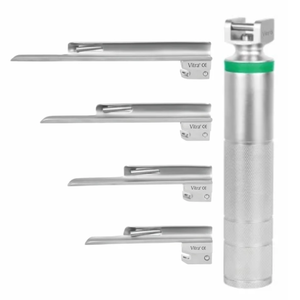 Hojas de Laringoscopio de Fibra Óptica Foregger |   Set de laringoscopio pediátrico y para adultos |   Juego de 5 cuchillas con mango de acero inoxidable mate - Product Image 1