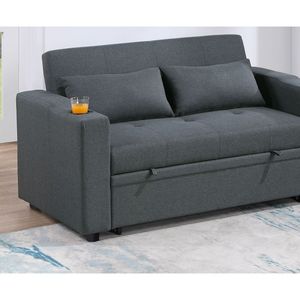 Divano Letto Convertibile Contemporaneo 1 Pezzo in Poliestere Effetto Carbone con Seduta Trapuntata e Portabicchieri, Divano in Polifibra per Arredamento Soggiorno - Product Image 5