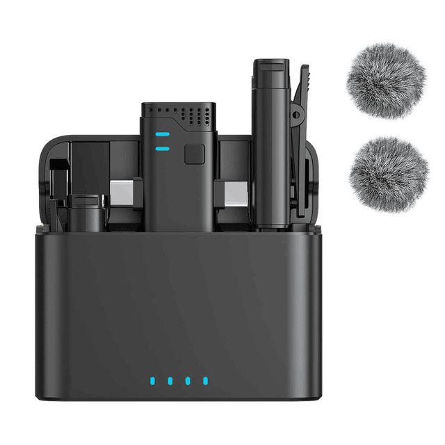 Dual Wireless Clip Microphone with Charging Case Noise Reduction Mini Recording Mic for Live Streaming Video Recording