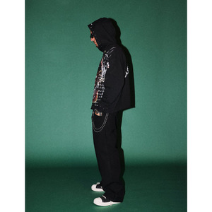 <b>Black</b> Rhinestone <b>Zip</b>-Up <b>Hoodie</b> Men Horror Movie Graphic Sweatshirt Oversized Pullover 100% Cotton Autumn - Product Image 4