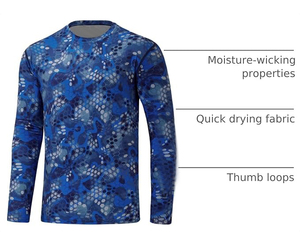 เสื้อแรชการ์ดแขนยาวผู้ชาย สีน้ำเงิน ลายหกเหลี่ยม แห้งเร็ว ระบายอากาศได้ดี ผลิตจากโพลีเอสเตอร์/คอตตอน เสื้อตกปลา ป้องกันแสงแดด UPF 50+ สำหรับผู้ใหญ่ - Product Image 3