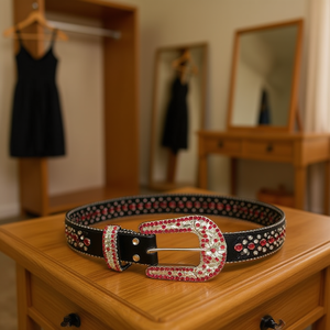 Cintura in Vera Pelle Marca Z 3.8X105Cm con Fibbia a Mezza Luna Decorata con Diamanti e Strass, Accessorio Moda per Donne - Product Image 3