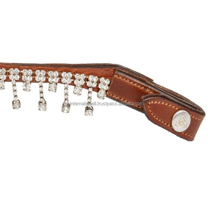 High Quality Equestrian Premium Quality Genuine Leather <b>Horse</b> Brow band with hanging crystals chain in many colors & custom size - Product Image 6