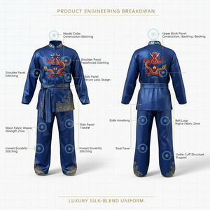 Latest Design Kung Fu Martial Arts Uniform Set Customized Embroidered Dragon Design Long Sleeve Jacket <b>Trousers</b> & Belt Uniform - Product Image 2