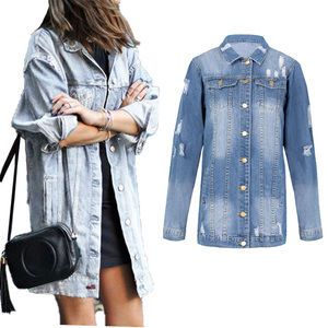 Veste longue en jean coupe ample bleu délavé col rabattu boutonnée décontractée unisexe OEM 2027 - Product Image 4
