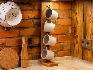 Wooden Mug Holder Stand Double Tier Cup <b>Rack</b> Minimalist <b>Kitchen</b> Tableware <b>Storage</b> Organizer Standing Type - Product Image 4