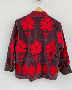 Abrigo de terciopelo de invierno uzbeko hecho a mano patrón Floral pescado cuero caramelo bordado prendas de vestir exteriores relleno de algodón bordado Floral - Product Image 2