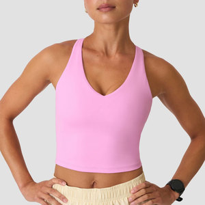 Camiseta Deportiva de Verano para Mujer con Sujetador Integrado, Cuello en V, Largo Regular, 100% Algodón, Secado Rápido, Transpirable, Ropa Deportiva para Gimnasio y Fitness - Product Image 1