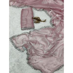 ÚLTIMO SAREE DE SEDA HECHO A MANO CON BLUSA DESCOSADA BEBÉ ROSA - Product Image 1