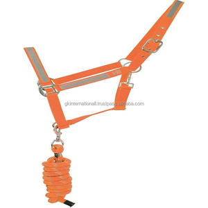 Licol de cheval en nylon multicolore à bandes réfléchissantes argentées avec matériel en nickel antirouille en acier inoxydable en épi complet sur les tailles - Product Image 1