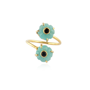 Best selling women <b>ring</b> natural amazonite hand carved flower design <b>adjustable</b> <b>ring</b> brass 18k gold plated fashion jewelry <b>rings</b> - Product Image 1