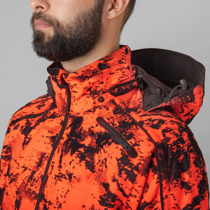 Veste softshell de chasse à capuche camouflage orange vif unisexe personnalisée, 100% polyester, coupe-vent, résistante à l'eau, automne, extérieur - Product Image 4
