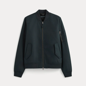 Blouson bomber vert foncé pour homme avec logo frontal, fermeture éclair, col montant, coupe-vent décontracté en mélange de coton, vêtement d'extérieur pour l'automne - Product Image 1