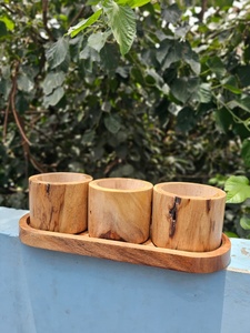 Handmade Natural Wood Candle Stand Set of 3 Round <b>Cups</b> for Home Decoration - Product Image 3