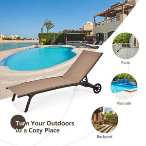 Adjustable 6 Position <b>Outdoor</b> Chaise <b>Recliner</b> with Wheels for Sun Lounging - Product Image 3