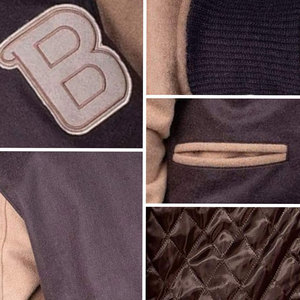 Blouson universitaire d'hiver pour homme en cuir et laine, col rabattable, logo frontal, haute qualité, mode, épais, chaud, coupe ajustée, à capuche - Product Image 6