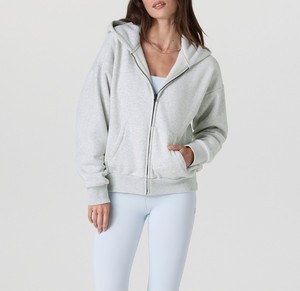 <b>White</b> Ribbed Knitted Zip Up Crop <b>Hoodie</b> <b>Women</b> Long Sleeve Hooded Sweatshirt Casual Fall - Product Image 3