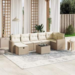 Conjunto de Sofás Modulares Grandes de Ratán Sintético Beige para Jardín, Muebles de Jardín Modulares Cómodos - Product Image 1