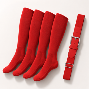 WARPRO INDUSTRY Custom <b>Red</b> Baseball 2 1 Socks <b>Belt</b> Set Knee High Sports Socks Adjustable Elastic <b>Belt</b> Buckle Closure Polyester - Product Image 2