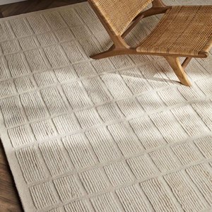 Tapis de zone minimaliste en grille ivoire, géométrique moderne, tufté à la main, neutre, pour salon et chambre, style artisanal, décoration de sol pour la maison - Product Image 1
