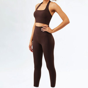 Women's Yoga Set Solid Color Seamless Crop <b>Top</b> High Waist Full Length Leggings 2 Piece Fitness Wear - Product Image 1
