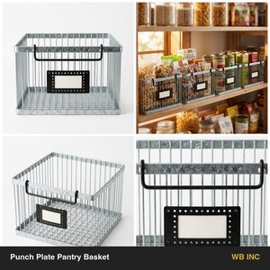 Cesta de alambre de hierro galvanizado hecha a mano de 30 cm con placa de identificación negra perforada para despensa, decoración del hogar, hoteles y bodas - Product Image 6