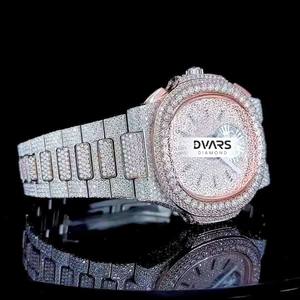Vvs Moissanite Luxury Quartz Watch Hip Hop Iced Full Diamond Square Dial Pointer Analog Display - Product Image 3
