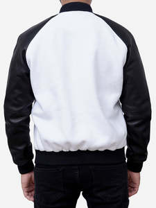 High Quality Wholesale Custom Varsity <b>Jacket</b> for <b>Men</b> Wool Chenille Embroidery Baseball <b>Jacket</b> Letterman <b>White</b> And Black Colour - Product Image 2