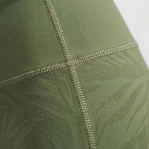 High Waist Olive <b>Green</b> Leaf Print Women's <b>Leggings</b> Full Length Stretch Knitted Sporty Style All Seasons - Product Image 5