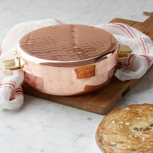 Cazuela de cobre hecha a mano con tapa y asas laterales, olla de cobre de lujo para servir alimentos en hoteles, restaurantes, buffets y cocinas. - Product Image 1