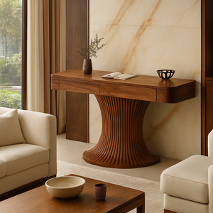 Mesa Consola de Madera Maciza Minimalista Moderna Hecha a Mano, Mueble Curvo Natural para Sala de Estar, Hogar, Hotel, Comedor, Entrada de Apartamento - Product Image 2