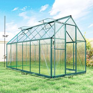Serre de jardin en aluminium 11x6 pieds, polycarbonate vert foncé avec porte battante et deux aérations de toit réglables - Product Image 3