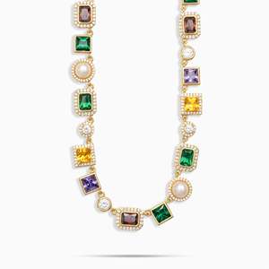 Luxury Multicolor Gemstone Pearl <b>Choker</b> Necklace Zircon Halo 18K Gold Plated 925 Sterling <b>Silver</b> Hip Hop Style GRA Certified - Product Image 1