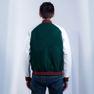 Custom Varsity Letterman <b>Jacket</b> Wholesale Vintage Green Wool Body White Leather Sleeve Embroidery Button Down <b>Men</b> Bomber <b>Jackets</b> - Product Image 4