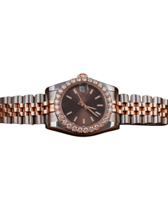 Full Diamond Watch in Brown Dial for Mens Wedding and Partywear Lab Diamond Watch in <b>Rose</b> Gold for Export Sale - Product Image 4
