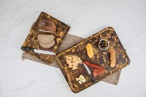 Planche à découper en bois d'acacia à grain transversal, mosaïque, avec rainure pour jus, pour HORECA, restaurant, OEM, sur mesure, Vietnam - Product Image 5