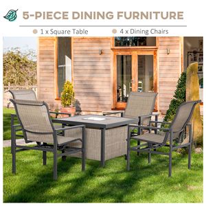 Set da Pranzo da Giardino in 5 Pezzi, Tavolo Quadrato in Acciaio per Esterni con Secchiello per Ghiaccio Integrato e 4 Sedie a Dondolo - Product Image 4