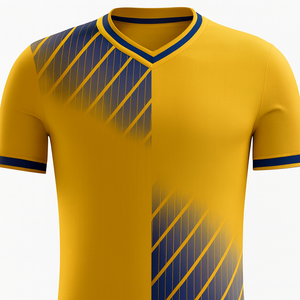 Camiseta de Fútbol Amarilla de Manga Corta para Hombre, Cuello en V, Absorbe la Humedad, Ropa Deportiva de Poliéster para Todas las Temporadas, Diseño Degradado - Product Image 5