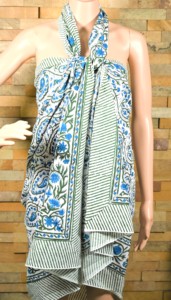 Indian Hand Block Print Formal Floral Natural Waist 100% Cotton <b>Sarong</b> Pareo Beachwear Women Summer Wrap Quick Dry & Reversible - Product Image 5