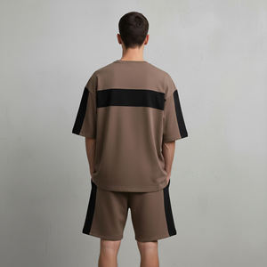 Conjunto de Camiseta de Punto con Bloques de Color para Hombre, Conjunto Informal de Verano con Pantalones Cortos de Algodón Transpirable - Product Image 2