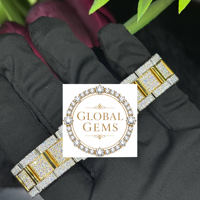 Reloj de Lujo con Cristal de Cuarzo y Moissanita VVS Helada de 40 mm, Estilo Antiguo y Ejecutivo, con Correa de Oro Amarillo de 20 mm |   Probador de Diamantes