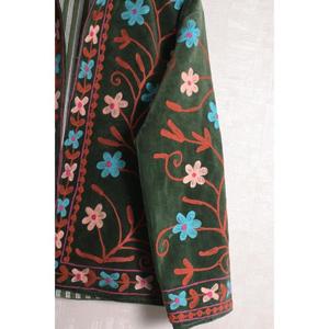 Boho Indian Velvet Suzani Embroidery Quilted Breathable <b>Stand</b> Jacket Women Handmade Long Sleeve Designer Ethnic Winter <b>Coat</b> - Product Image 5