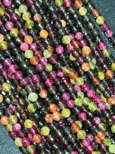 Perles de pierres précieuses en tourmaline naturelle, facettées, rondes, magnifiques, multicolores, brin complet, perles de haute qualité - Product Image 6