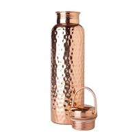 Bouteille d'eau en cuivre martelé écologique 1000 ml avec fonction de boisson directe et crochet de suspension pour voyage, fête, usage adulte